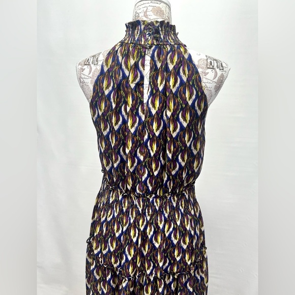 TAYLOR Navy/violet multi halter‎ neck chiffon tiered dress size 8. - Picture 7 of 14
